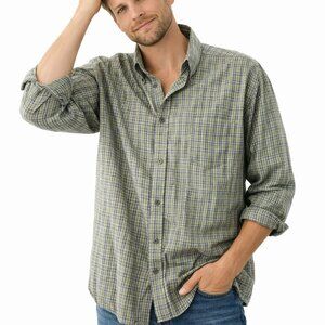 WEST COAST 100% COTTON  Button Down Shirt, Green & Grey Micro Check SIZE LARGE